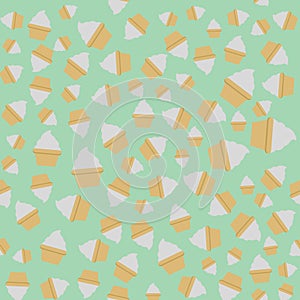 Mint cream cup cake seamless green pattern