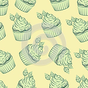 Mint Cupcake. Seamless pattern.