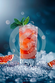 Mint Garnished Drink on a Bed of Ice