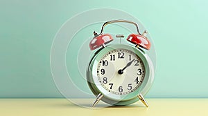 Mint Green Alarm Clock: Retro Timepiece with Clean White Lighting