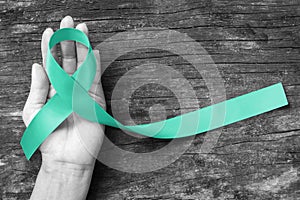 Mint green ribbon awareness for Genetic Disorder, Ivemark Syndrome, Congenital hepatic Fibrosis photo