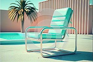 mint greent lounge chair near swimming pool on luxury resort. 80s pop style