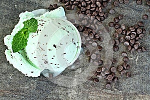 Mint Ice Cream Scoop and Chocolate Chips photo