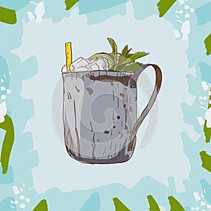 Mint julep cocktail. Hand drawn vector illustration. Pop art