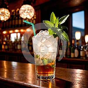 Mint Julep, cocktail liquer alcoholic liquor mixed drink in bar pub