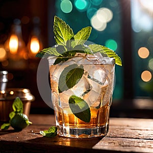 Mint Julep, cocktail liquer alcoholic liquor mixed drink in bar pub