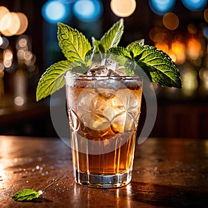 Mint Julep, cocktail liquer alcoholic liquor mixed drink in bar pub