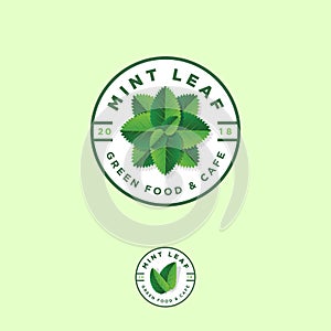 Mint leaf logos. Green food or grocery store emblems.