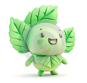 Mint leaves character with a joyful expression