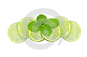 Mint with lime sliced isolated on white