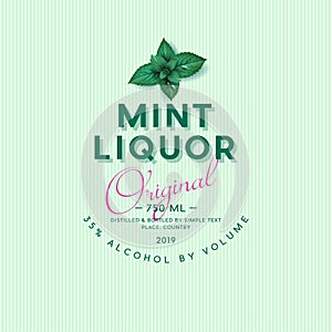 Mint liquor label. Vintage packaging with mint leaves and letters. Peppermint liquor.