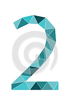 Mint number 2 polygon style isolated on white background. Learning numbers, serial number, price, place