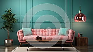 Mint pink sofa eclectic living room ai generated background image