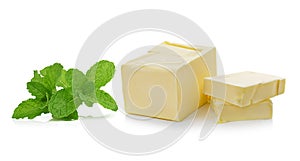 Mint and Stick of butter on white background