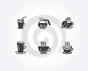 Mint tea, Cocktail and Coffee icons. Teacup, Coffeepot and Coffee cup signs.
