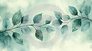 Mint Watercolor Leafy Vines Background photo