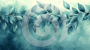 Mint Watercolor Leafy Vines Background photo