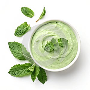 Mint yogurt dip isolated on white