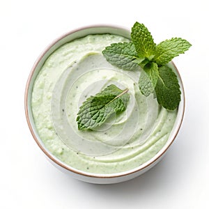 Mint yogurt dip isolated on white