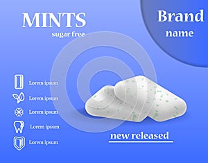 Mints sugar free gums concept background, realistic style