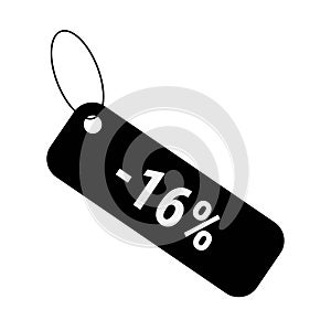 Minus 16 sixteen percent discount sale label tag. Flat coupon sticker icon