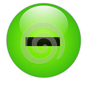 Minus delete subtract icon symbol on green glassy crystal button