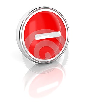 Minus icon on glossy red round button