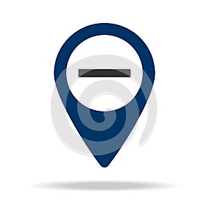 minus sign in blue map pin icon. Element of map point for mobile concept and web apps. Icon for website design and development, ap