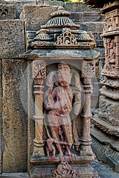 Minute carving on sandstone steps of Kunda, the reservoir of sun temple Modhera