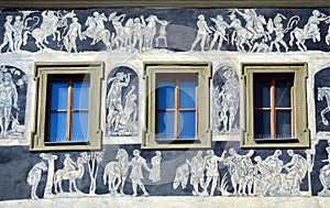 The Minute House facade detail, Prague