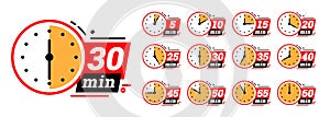 Minute timer icons set.