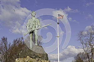 Minuteman Statue and US Flag