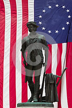 Minuteman Statue and US Flag