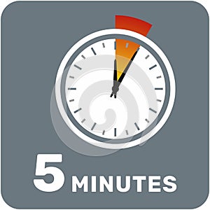 5 minutes, analog clock, isolated timer icon. Vector illustration, EPS