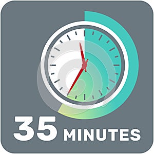 35 minutes, analog clock, isolated timer icon. Vector illustration, EPS