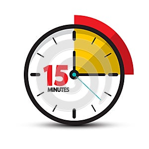 15 Minutes Clock Icon. Vector Fifteen Minute Symbol photo