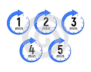 Minutes clock quick number icon. 1-5 min time circle icon