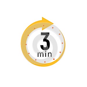 3 minutes clock quick number icon. 3min time circle icon photo