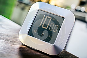 10 Minutes - Digital Chrome Kitchen Timer On Wooden Table