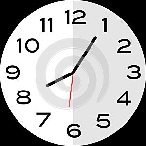 5 minutes past 8 o`clock analog clock icon