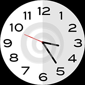25 minutes past 3 o`clock analog clock icon