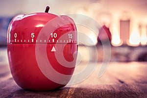 10 Minutes - Red Kitchen Egg Timer In Apple Shape On A Table