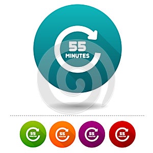 55 Minutes rotation icon. Timer symbol sign. Web Button