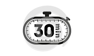 The 30 minutes, stopwatch vector icon. Stopwatch icon in flat style, timer on on color background.