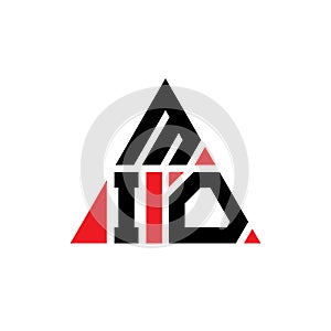 MIO triangle letter logo design with triangle shape. MIO triangle logo design monogram. MIO triangle vector logo template with red
