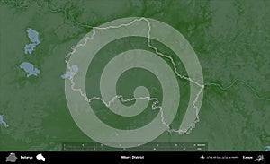 Miory District outlined, Belarus. Physical