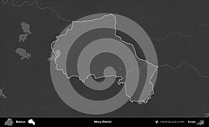 Miory District highlighted, Belarus. Grayscale