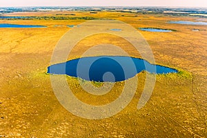 Miory District, Vitebsk Region, Belarus. The Yelnya Swamp. Upland And Transitional Bogs With Numerous Lakes. Elevated photo