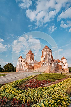 Mir, Belarus. Mir Castle Complex In Sunny Summer Day. Architectural Ensemble Of Feudalism