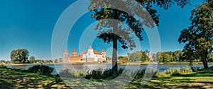 Mir Belarus. Picturesque Panoramic View Of Mir Castle Complex Fr